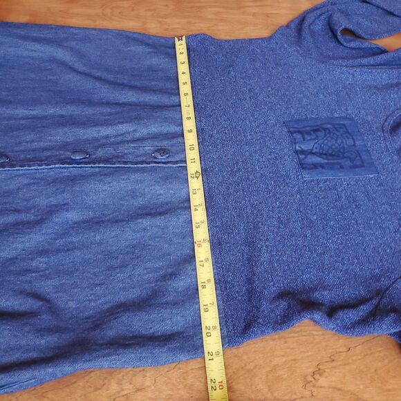 Vintage LS Maxi Dress Sz XL Blue Teacher Lagenlook 80s Bird Patch Knit & Woven - Picture 10 of 12